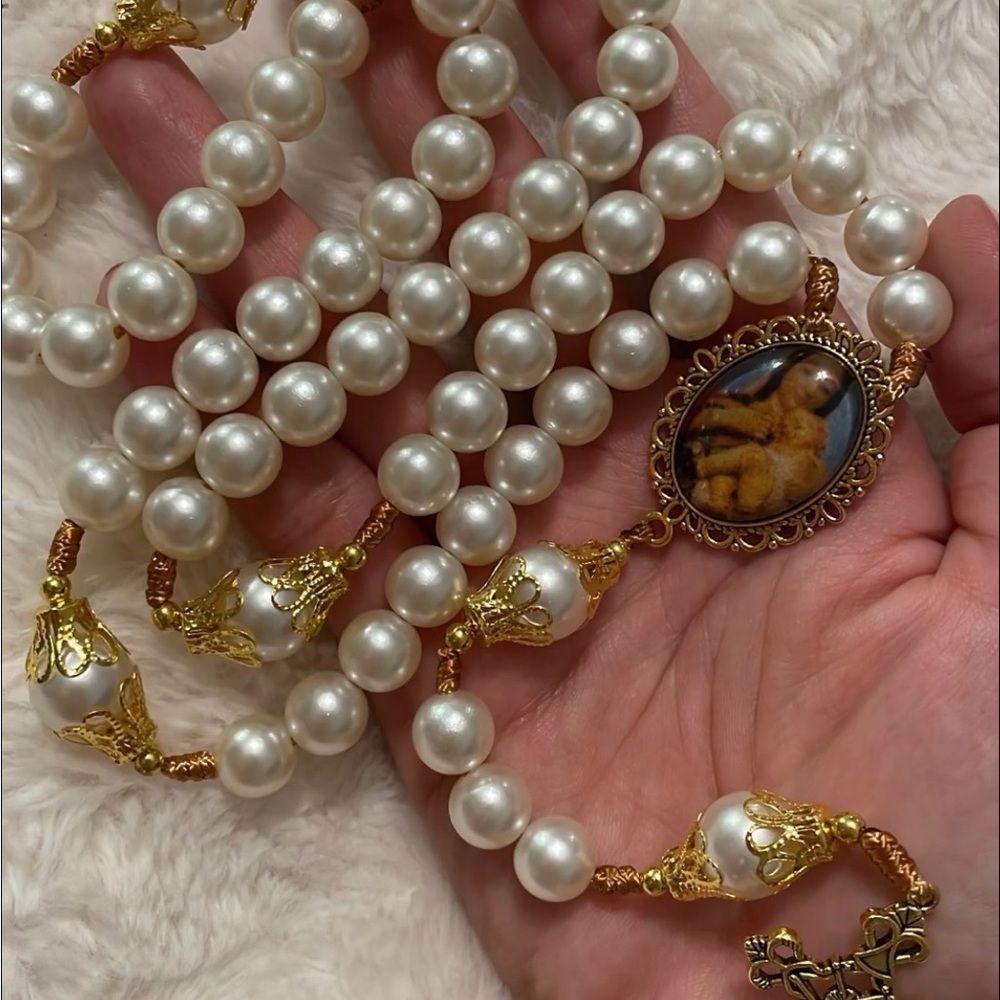 Elegant Gold and White Pearl rosary of our loving mother